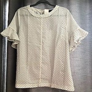White Blouse w/Polka Dots!  Ruffle Sleeve Size L